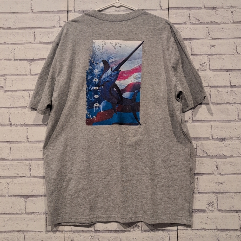 Guy Harvey Men's Size XL Gray Marlin Graphic Tee Blue Red New With Tags